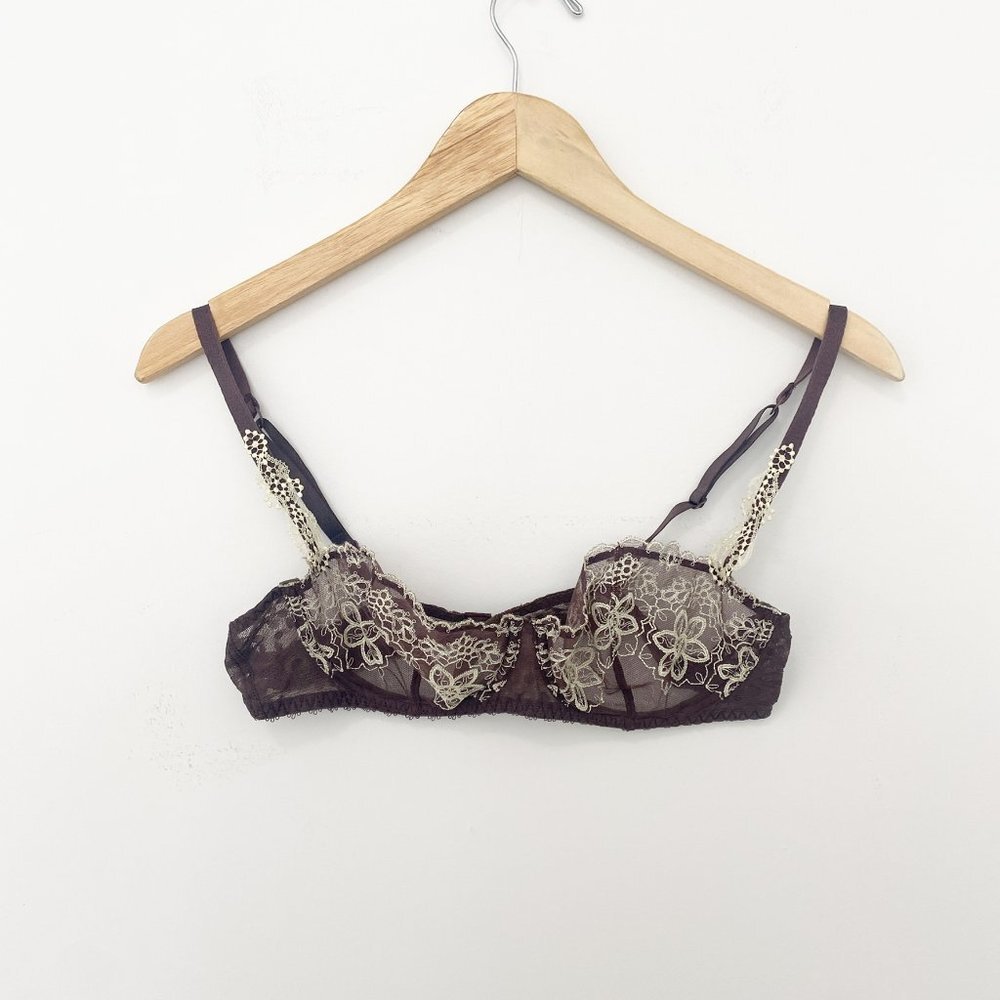 Audabe Paris Purple & Cream Floral Lace Bra Size 36B